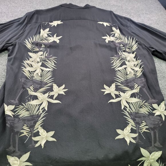 Caribbean Joe Men XXL Black Hawaiian Shirt Martini Glass Floral Design Button-Up - Picture 3 of 8